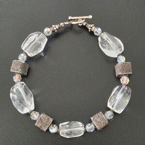 Genuine Quartz Sterling Silver Square Links AB Aurora Borealis Beads Bracelet